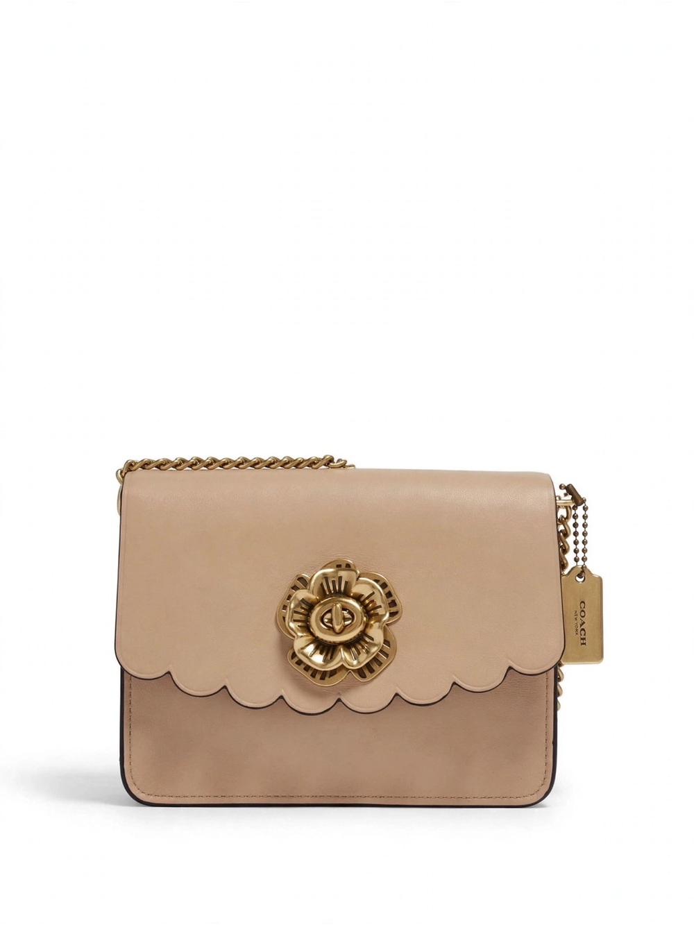 Coach Pink Beige Leather Floral Turnlock Shoulder Bag